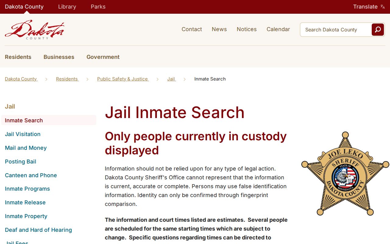 Inver Grove Heights residents directory Dakota County inmate search